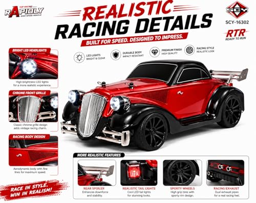 Image of Remote Control Sports Car & Off-Road SUV Toy for Kids, High Speed RC Racing with Wireless Remote, Realistic Lights & Premium Design Gift for Boys Girls (Blue-RAPIOLY)