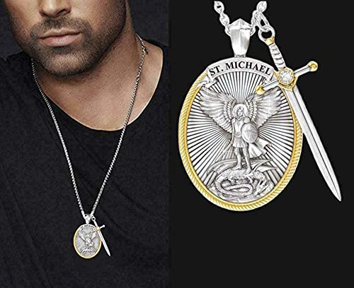 Cqgxmann The Archangel Saint Michael/Oval Medal Necklace Protection Prayer Pendant Necklace Seal Solid With A Sword Pendant Necklace -1Pcs #TOP5