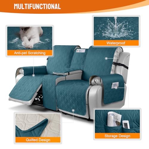 Image of VANSOFY Loveseat Recliner Cover with Console 100% Waterproof Sofa Slipcovers Non-Slip Reclining Couch Cover Split Sofa Cover Furniture Protector for Pets, Dogs(Peacock Blue)
