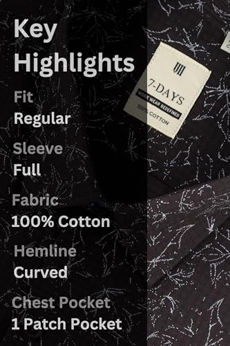 Image of 7-DAYS Men's Premium Formal Printed Shirt - 100% Cotton, Regular Fit, Full Sleeves, with Pocket - Stylish for Special Occasions.