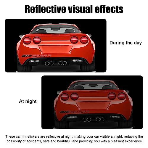 Kewucn 14 PCS Car Decal Stickers, Sport Logo Car Rear Stickers & Mirror Decals, Auto Wheel Reflective Personality Stripes, Sport Emblem Wheel Rim Decor Stickers for All Vehicles (Black) - Thumbnail 5