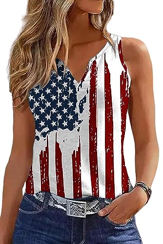 Ovazly Women 4th of July V-Neck Tank Tops American Flag...