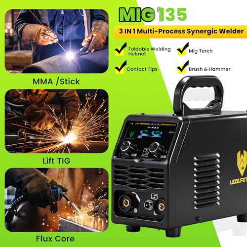 WZWANCHI 135A MIG Welder, Flux Core MIG/Lift TIG/Stick 3 In 1 MIG Welder With Smart LED Display 110/220V Dual Voltage Inverter Welder by WZWANCHI - Used condition - Image 3