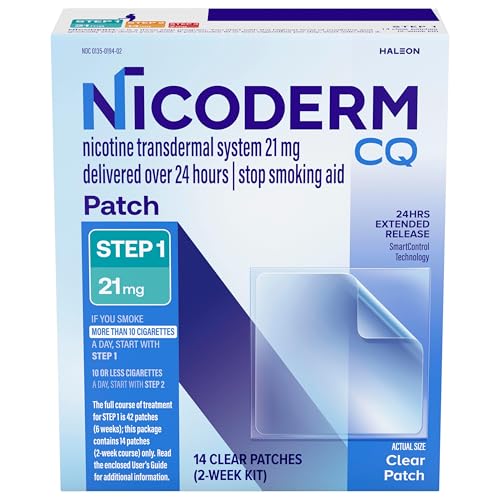 NicoDerm CQ Step 1 Nicotine Patches to Quit Smoking, 21 mg, Stop Smoking Aid, 14 Count*