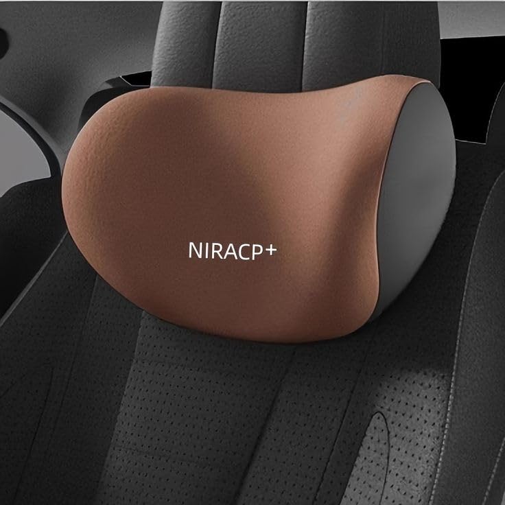 ANISTOLL Car Neck Pillow,Neck Pain Relief for Long Drive Car Seat Back Head Rest Memory Foam Pillow for Driving with Adjustable Strap,and Breathable Removable Cover (Brown) (1pcs)