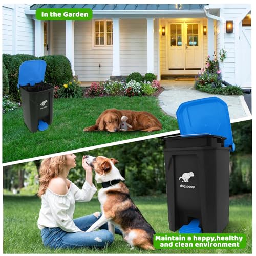 Image of Dog Poop Trash Can Outside, 20L /5Gallon Dog Waste Trash Can with Lid, Pedal and Removable Inner Waste Bin, Pet Poop Bucket with 100 Bags, Blue