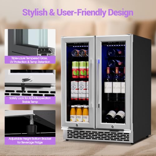 Image of 24 Inch Dual Zone Wine and Beverage Refrigerator, Hold 21 Bottles & 90 Cans