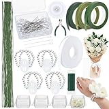 All One Floral Craft Kit: Corsage and boutonniere DIY set contains 100 stem wires, 50 pins, 4 pearl wristbands and so on. for complete arrangements Professional Grade Tools: Boutonniere supplies set also includes wire cutter and sturdy floral tape fo...