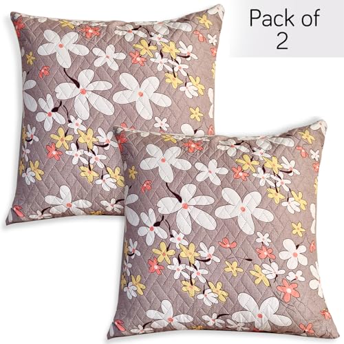 Image of HOKIPO Printed Cushion Cover 22x22 in, Pastel Brown Sandwort Flower