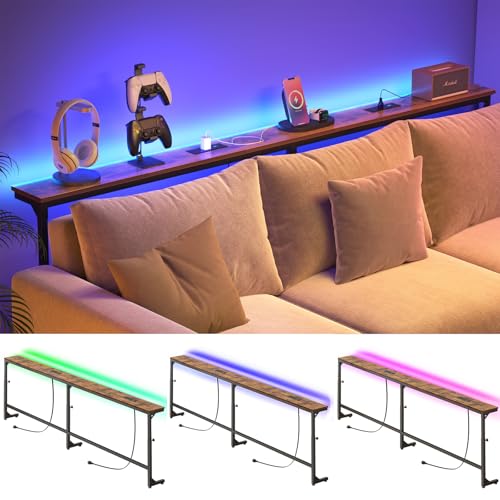 YGEOMER 79in Behind Couch Table Adjustable Height Sofa Table with Charge Station Narrow Console...