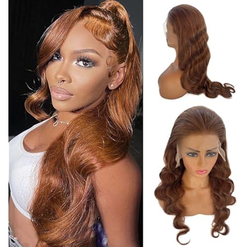 Highlight Ombre Lace Front Wig Human Hair 150%Density Highlight Body Wave Brown Human Hair 13x6 Transparent HD Lace Frontal Wigs Pre Plucked with Baby Hair Balayage Lace Front Wig Human Hair for Women
