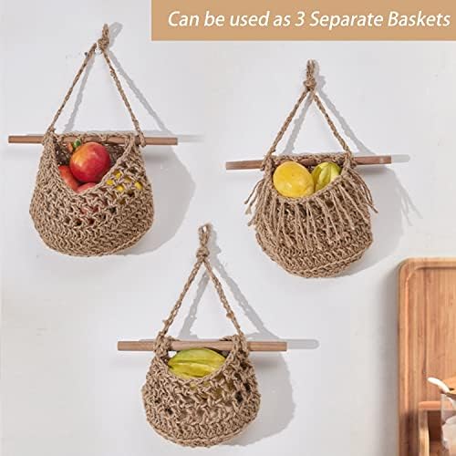 Hanging Fruit Basket, 3 Tier Over the Door Basket, Handmade Woven Jute Wall Hanging Baskets for kitchen, Living & Bathroom Bedroom (Jute)