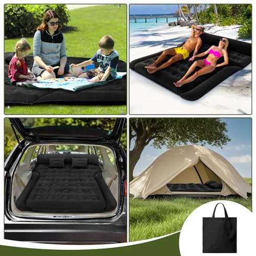 YOOHBERRYS Auto Matratze, 182 * 144cm SUV Auto Luftmatratze mit Luftpumpe, 2 Kissen, Verdickte Beflockung Aufblasbare Auto Bett Kofferraum für Camping Reisen Outdoor (B)
