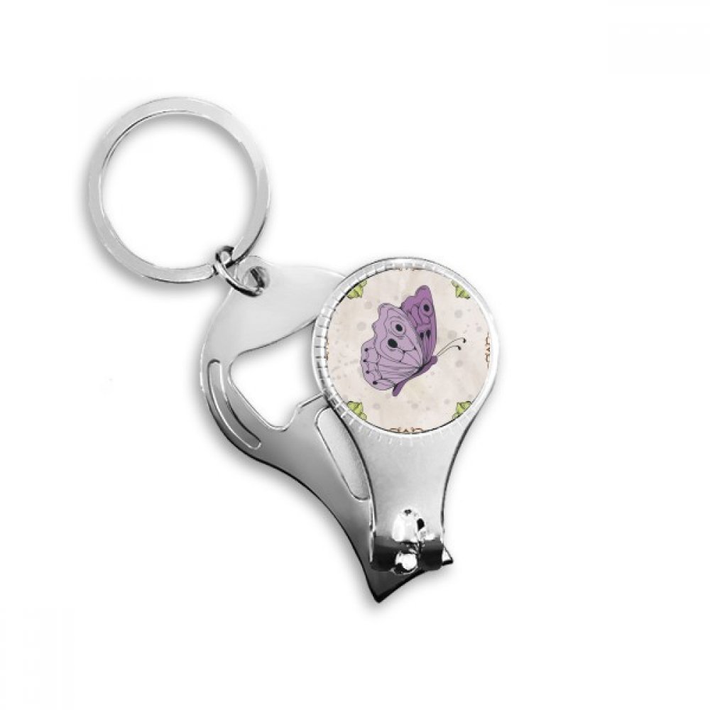 Porte-clés papillon violet avec coupe-ongles et décapsuleur en métal durable