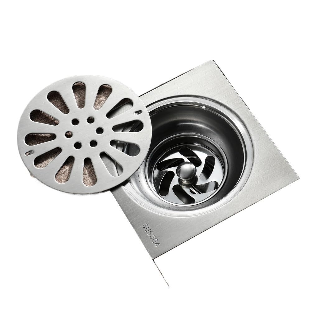 Sumidero Ducha Desagüe de Suelo de baño Cuadrado, 10cm, 12cm, 15cm, Acero Inoxidable Cepillado, Inodoro, Cocina, balcón, colador de Alambre Filtro Desague Ducha(Type C 15x15cm)