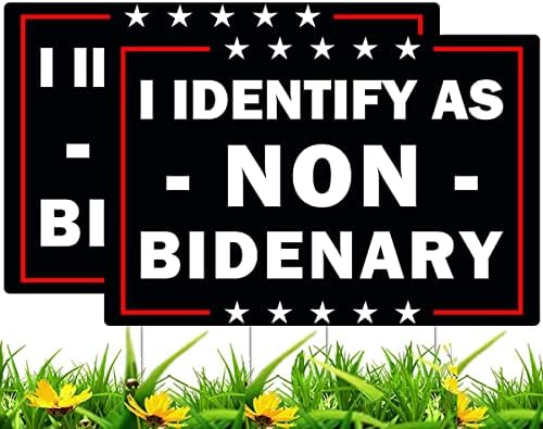 2 Pack I Identify As Non-Bidenary Yard Sign Funny Anti Biden Yard Sign Patriotic Freedom Political American Yard Sign Gift for Republican Fade Resistant Yard Sign with Metal H Stake for Outdoor Patio Garden 18x12 inch