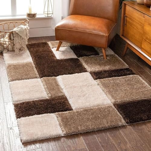 Image of Shaggy Carpet for Living Room - Soft Fluffy Rug & Non Slip Runner Carpet - Cozy Shaggy Area Rug for Bedroom & Lounge (2x5 feet, Beige Brown Ivory)