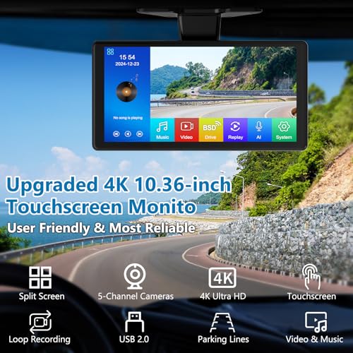 Image of Karsugee 5-Channel 4K RV Backup Camera with 10.36 inch IPS Touchscreen Monitor, HD 1080P Side & Rear View Cameras DVR Recording USB Video Play IP69 Waterproof for Trailer RV Truck Camper Bus etc (HD02)