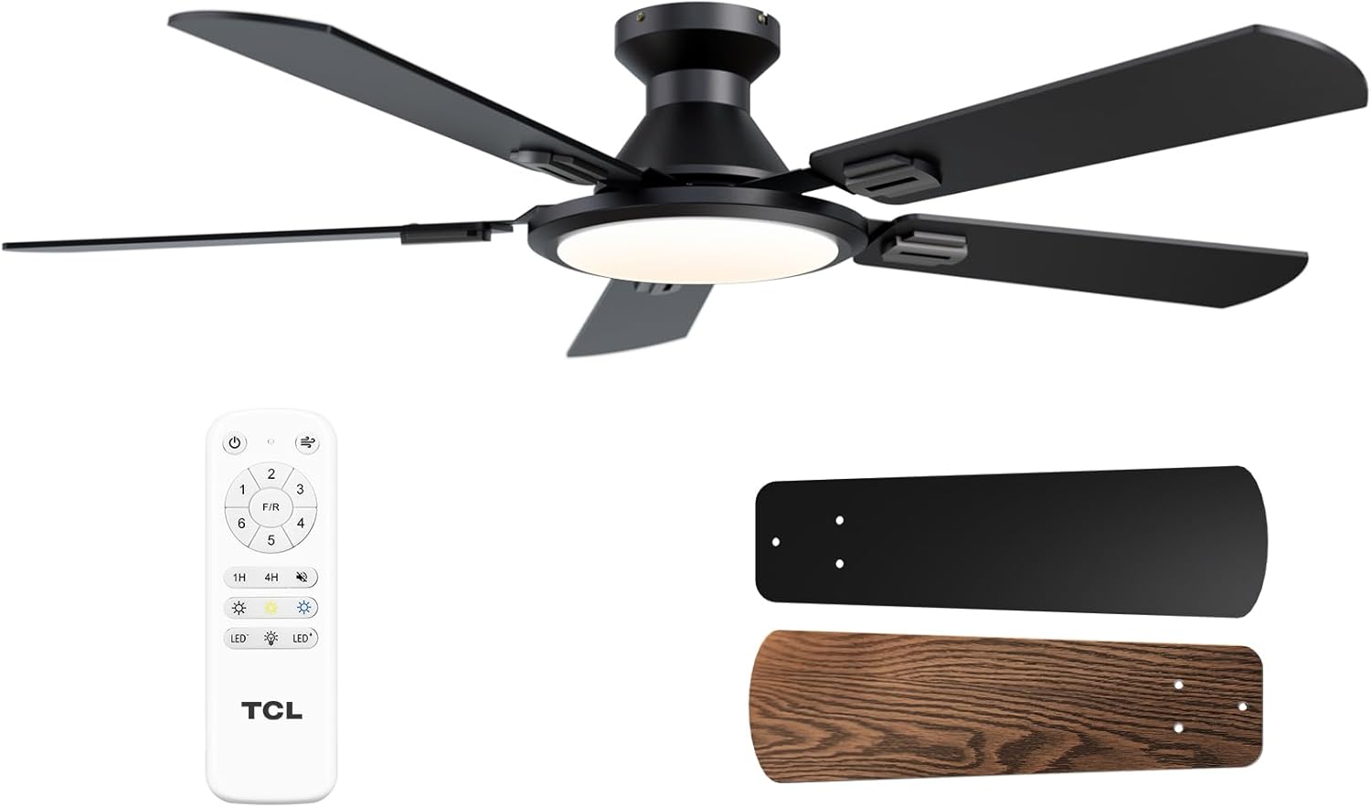 TCL Ceiling Fans with Lights, 52 Inch Low Profile Ceiling Fan with Light and Remote Control, Flush Mount, DC Reversible Motor, Noiseless, 6 Speeds Ceiling Fan for Bedroom (Black) TCL Ceiling Fans with Lights, 52 Inch Low Profile Ceiling Fan with Light and Remote Control, Flush Mount, DC Reversible Motor, Noiseless, 6 Speeds Ceiling Fan for Bedroom (Black)