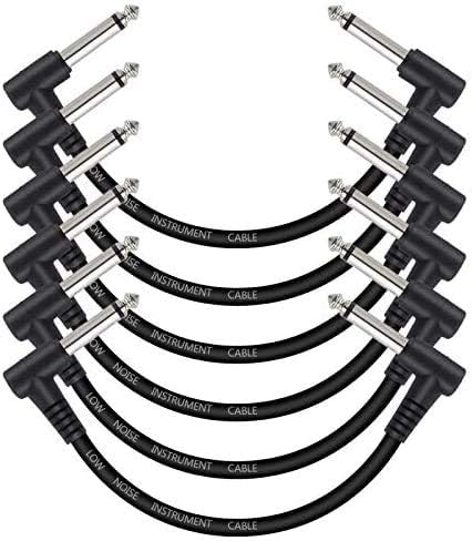 MIMIDI Guitar Effect Pedal Cables 6 Inch -1/4 Instrument Cables for Effect Pedals Right Angle Patch Cable Right Angle Pedal Cable Kit (6 Pack Black)