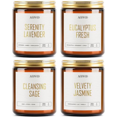 AOOVOO Candle Set - 4PC Scented Candles, 28 oz Soy Candles, Soy Candle for Home Scented, Sage/Jasmine/Eucalyptus/Lavender