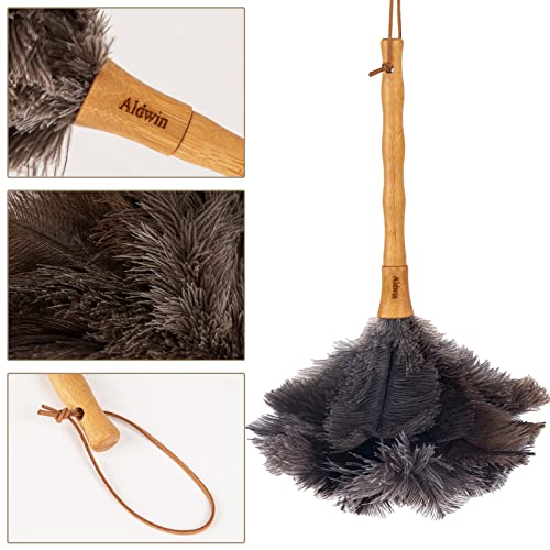 Aldwin Ostrich Feather Duster, 16 Inch Ostrich Feather Duster With Wood Handle Reusable, Fluffy Natural Feather Duster For Cleaning Supplies Washable, Keyboard, Home, Car, Office #TOP3