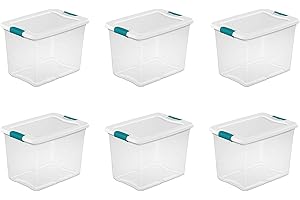 For Sterilite 25 Quart Latching Storage Box, Stackable Bin with Latch Lid, 6 Pack