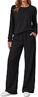 AUTOMET Women's 2 Piece Sweatsuit Set - Oversized Fall Sweatshirt & Wide Leg Pants Travel Lounge Outfit