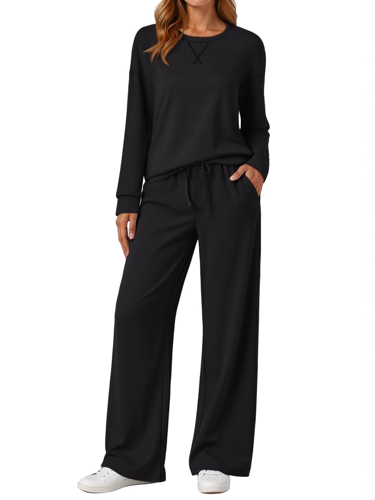 AUTOMET Womens Sweatsuits 2 Piece Sets Travel Outfits 2025 Fall Matching Lounge Set Oversized Sweatshirt Wide Leg Pants