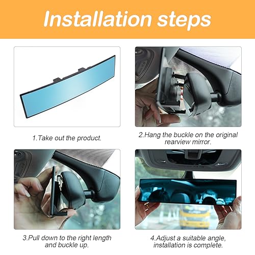 Image of Osilly Rear View Mirror for Car, 12.1 inch Interior Clip-on Panoramic Convex Rearview Mirrors, HD Anti Glare Wide Angle and Reduce Blind Spot, Universal for SUV Trucks Vehicles (Blue)