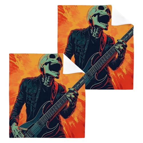 YANENDIE Skeleton Rock Washcloths Towels, Highly Absorbent and Soft Cotton Face Cloths, 2 Pack Quick Dry Wash Cloths - 12 X 12 Inches