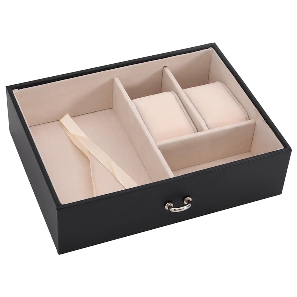 vidaXL Schmuckkästchen 3-Schichten mit Spiegel Abschließbar Schwarz, Schmuckkasten, Schmuckkoffer, Schmucktruhe, Schmuckbox, Schmuckorganizer
