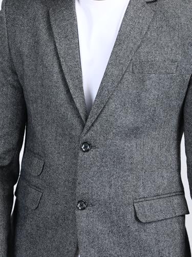 Mens Herringbone 2 Buttons Tweed Retro Checks Vintage Style Notch Lapel Wool Blend Tailored Fit Blazers3