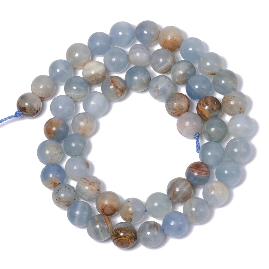 6 cuentas espaciadoras redondas de piedra natural de calcita azul de 8 mm para joyas, collares, pulseras, manualidades