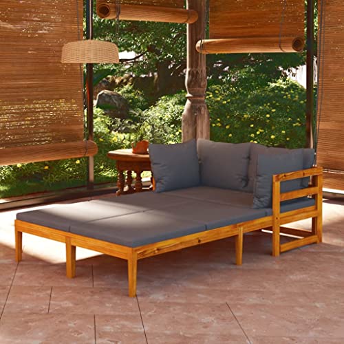 Nqyjm Tumbonas con cojín gris oscuro, 2 unidades, madera de acacia, modelo 2 tumbonas