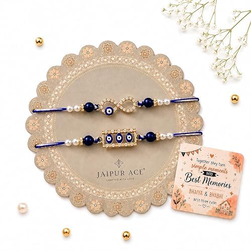 Image of JAIPUR ACE Rakhi Gift Combo for Brother Bhabhi and Kids with Raksha Bandhan Greeting Card and Roli Chandan, Lumba Rakhi Premium Unique Gifts hamper