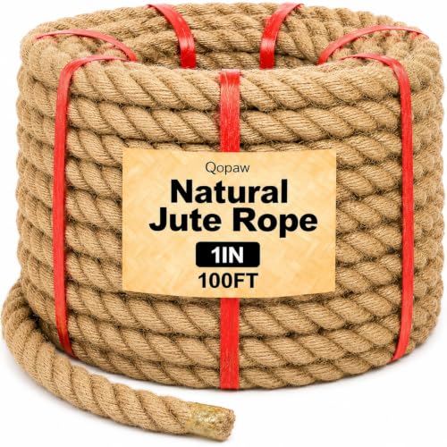Image of 1 Inch x 100FT Jute Rope 25mm 4-Strand Thick Twisted Hemp Rope