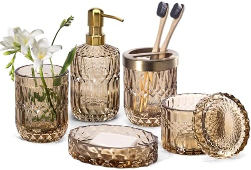 EMPO 6PCS Bathroom Clear Glass Accessories Set (Lotion Soap Dispe...