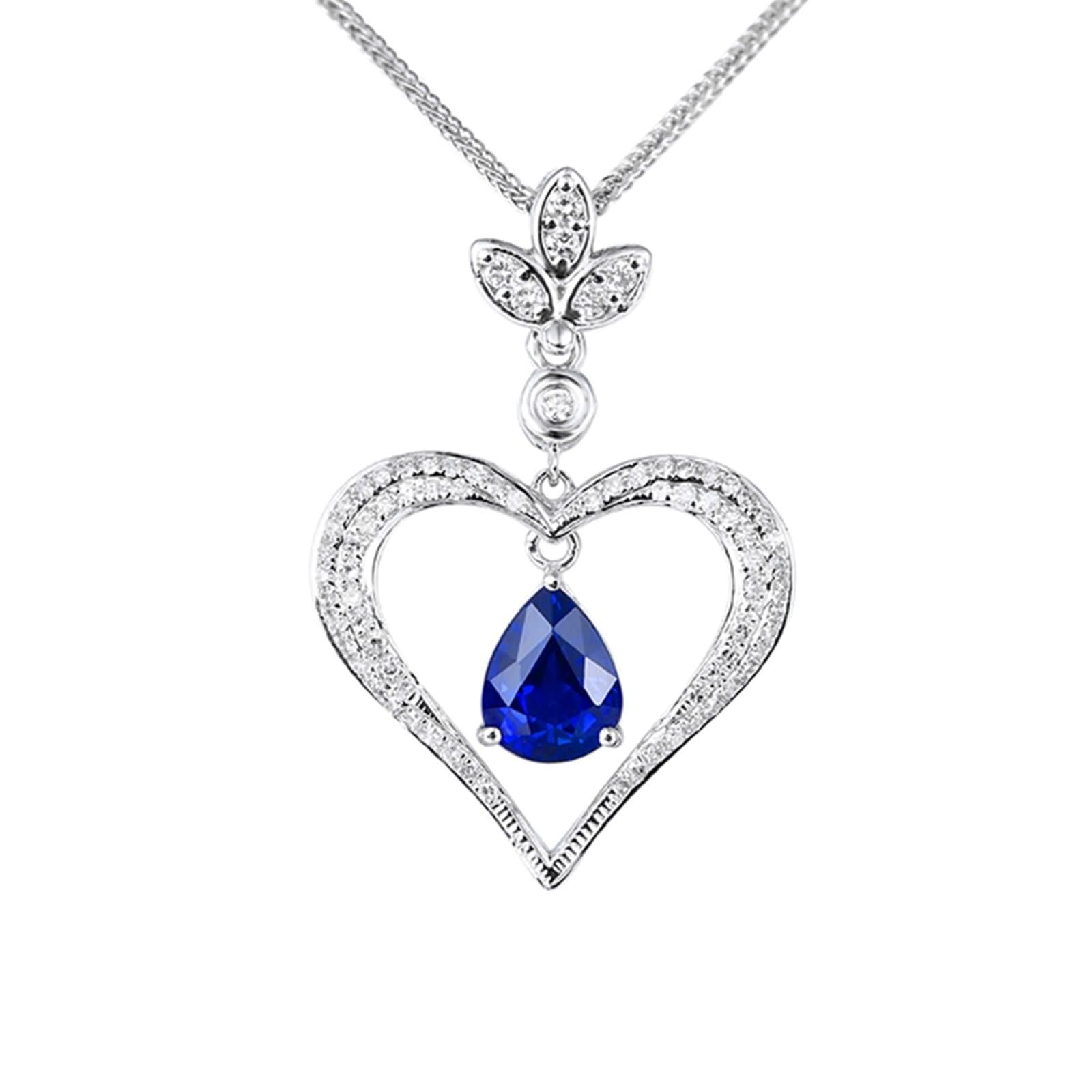 Catenina Collana Oro Bianco 18 Carati Donna,Collane Catene Cuore e Goccia d'acqua con 1,25 ct Zaffiro Sintetico e Moissanite Catenella Collana Argento Donna