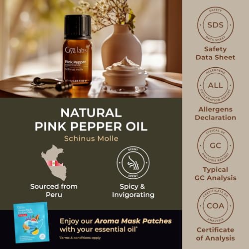 Gya Labs Pink Pepper Essential Oil for Skin - 0.34 Fl Oz - Pink Pepper Oil for Diffuser, Face, Massage, Aromatherapy & DIY Candle Making Scent
