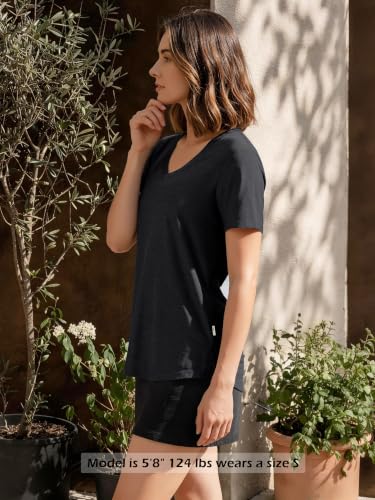 Image of ODODOS Women's Short Sleeve Performance V-Neck Tunic Tops, Ultra Soft odSTRATUM Tech Tee, Side Slit Relaxed T-Shirts