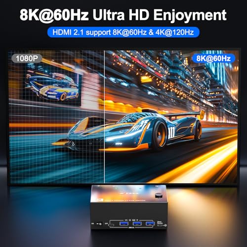 Image of KCEVE KVM Switch 3 Monitors 2 Computers HDMI 8K@60Hz 4K@144Hz, USB 3.0 KVM Switch Triple Monitor for 2 Computer Share 4 USB 3.0 Devices Mouse Keyboard, Wired Remote(8K HDMI 2 in 3 Out KVM)