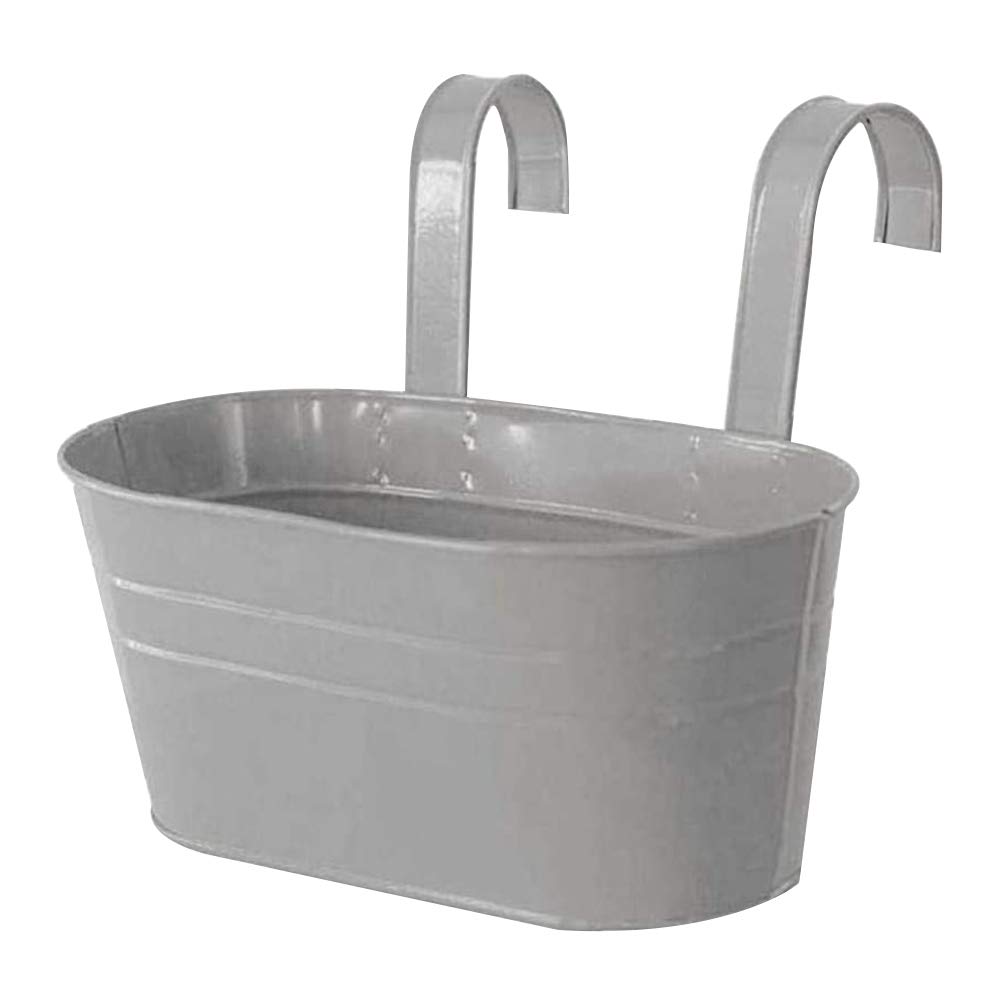 FOUTP Metal Hanging Flower Pots, 27cm Over Fence Planters, Balcony Planters for Railing, Fence Hanging Planter with Detachable Hooks, Hangings Plant Pots Outdoor for Fence, Garden, Home Decor (grey)
