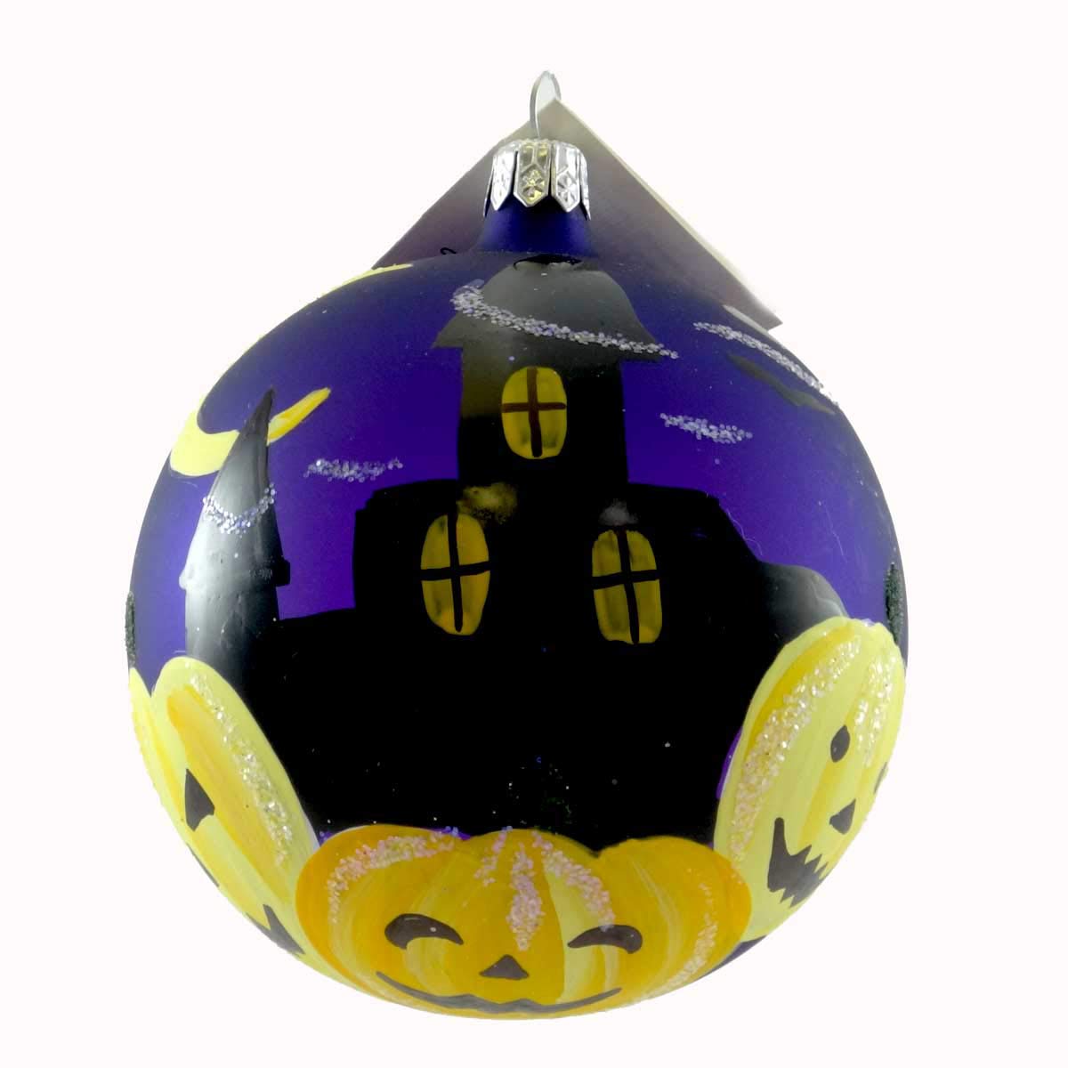 Laved Italian Ornaments Haunted House Ball Glass Pumpkins Halloween Moon - 3.5 Inches - 936327 - Orange