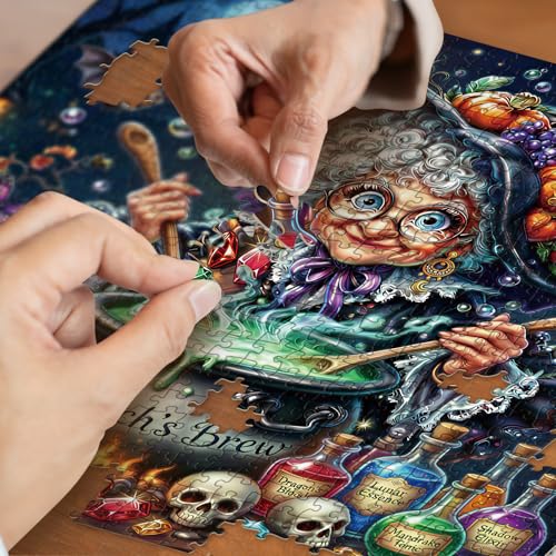 Halloween Magic Witch Puzzles for Adults 1000 Pieces Fun, Colorful Lady Bird Flower Butterfly Animal Art Jigsaw Puzzles, Beautiful Plant Tree Skeleton Fall Grandma Pumpkin Fantasy Puzzle - image 6