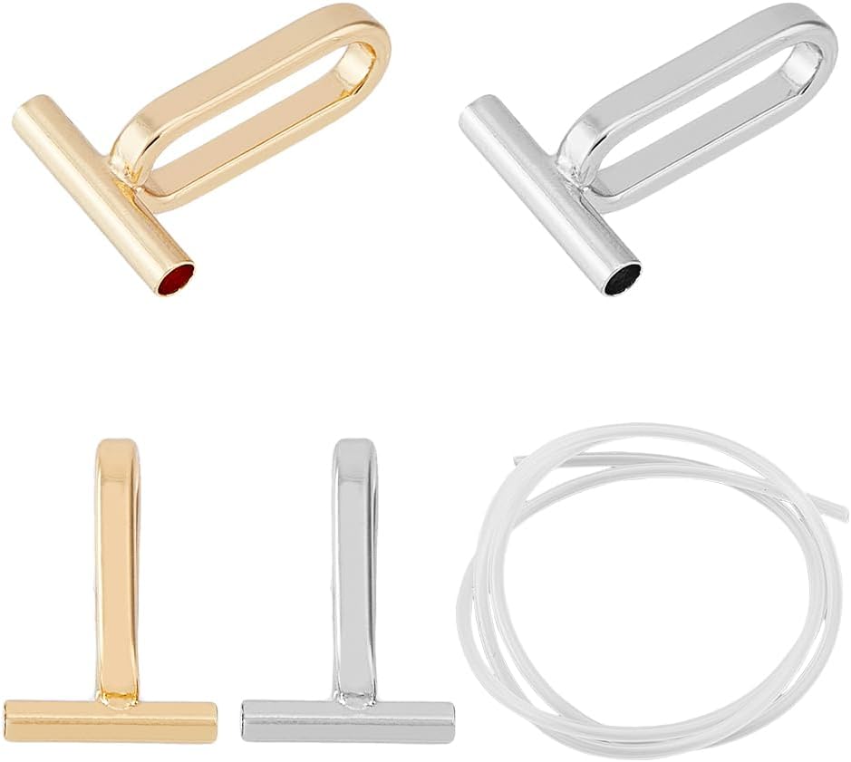 SUPERFINDINGS 4PCS 2 Colors Alloy Pin to Pendant Converter Brooch Converters with 1 Set 49.5cm Silicone Tube Hose for Changing Brooches Pins to Pendant
