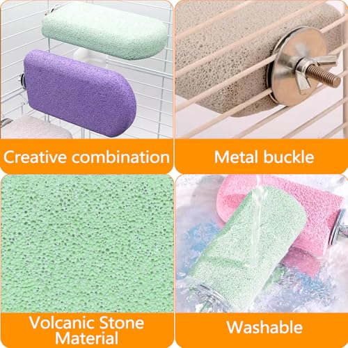 Image of 4PCS Bird Beak Grinding Stone,Parrot Perch Stands,Parakeets Platform Chewing Toys Calcium Pumice Lava Foot Claws Trimmer Climbing Ledge for Cockatiel Budgie Conure Lovebird(L,Multi-Color)