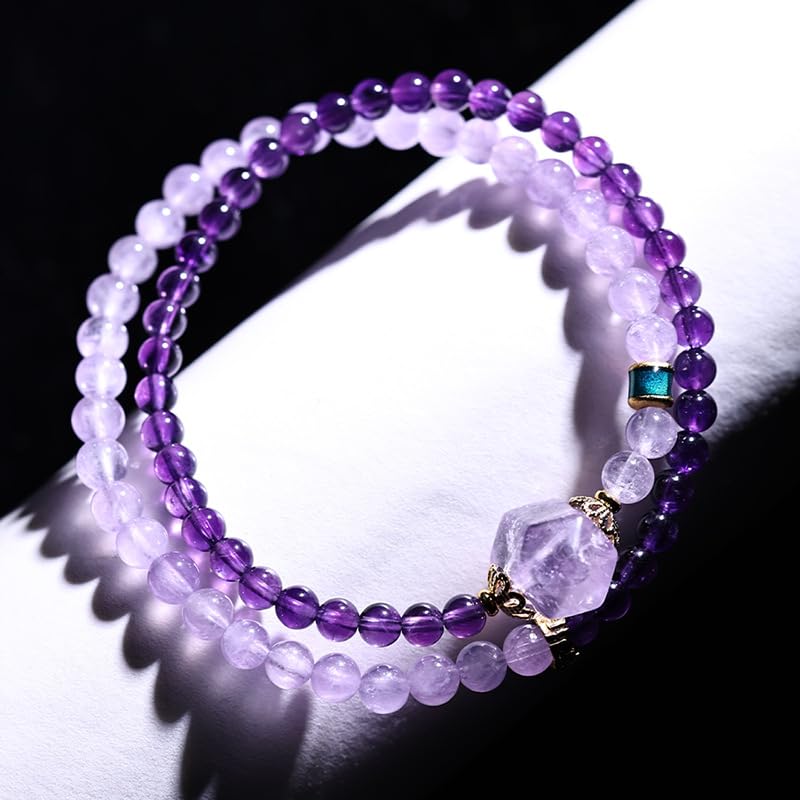 HLTYGWX Amethyst-Kristall-Armband, Perlenarmbänder für Frauen, natürlicher Heilstein, Boho, mehrschichtiges Amethyst-Armband, lila, Geschenke für Frauen und Mädchen, 4 mm