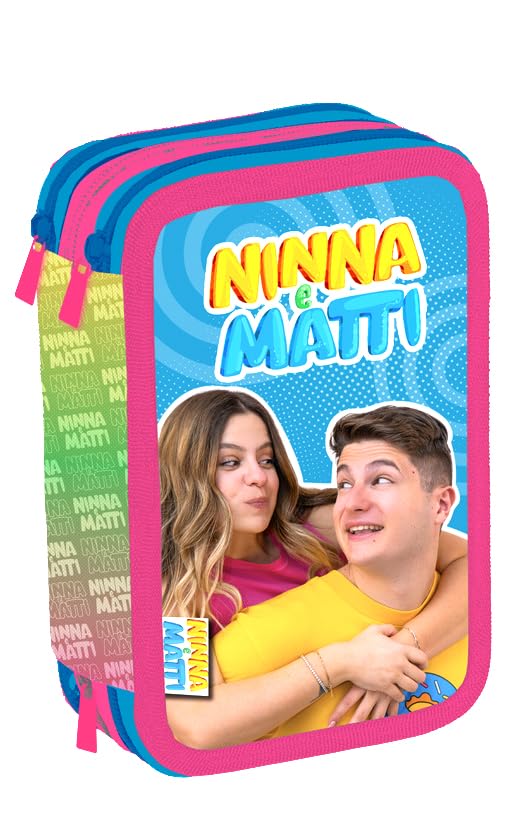Maricart | Astuccio a 3 Scomparti per Bambina da Scuola Elementare, Astuccio Completo di 44 Pezzi a Tre Zip con Portapenne – Ninna e Matti