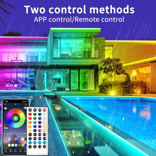 Image of 300ft Outdoor LED Strip Lights Waterproof,IP68 Outside Led Light Strips Waterproof,Color Changing with App /Remote Control,Music Sync RGB Outdoor Led Rope Lights for Bedroom（2 Rolls of 150ft）